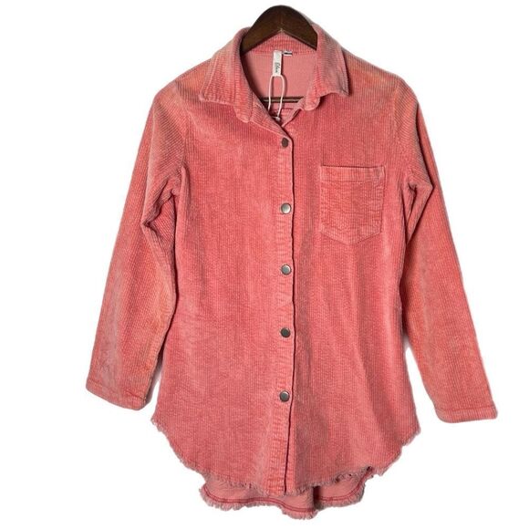 Elan Corduroy Button Front Raw Edge Hem Shirt Jacket - Picture 1 of 6